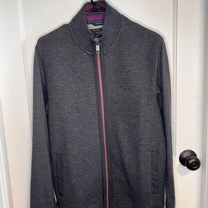 Ted Baker Charcoal Zip-Up Sweater Jacket with Pink Trim
